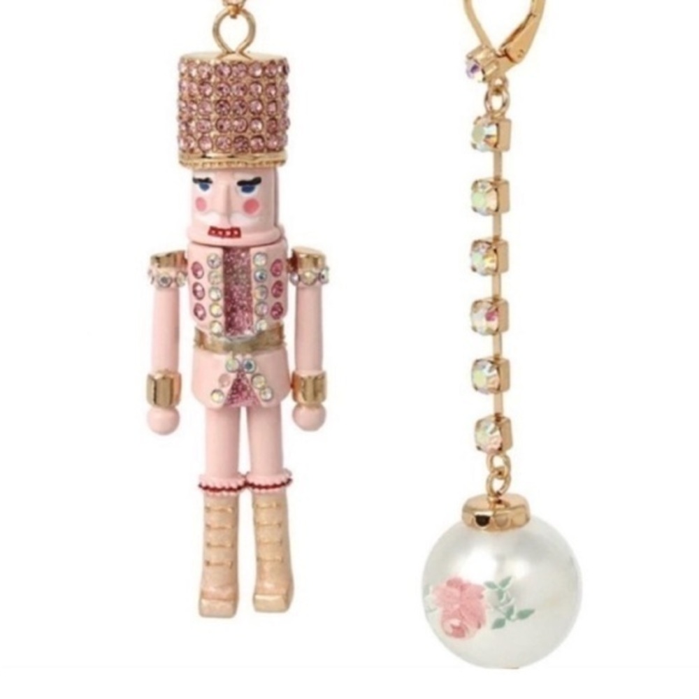 Betsey Johnson Christmas pink nutcracker Earrings NEW